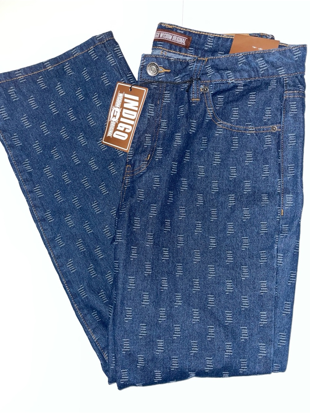 Brand New Indigo Men’s Blue Patterned Jeans Sz 34/32